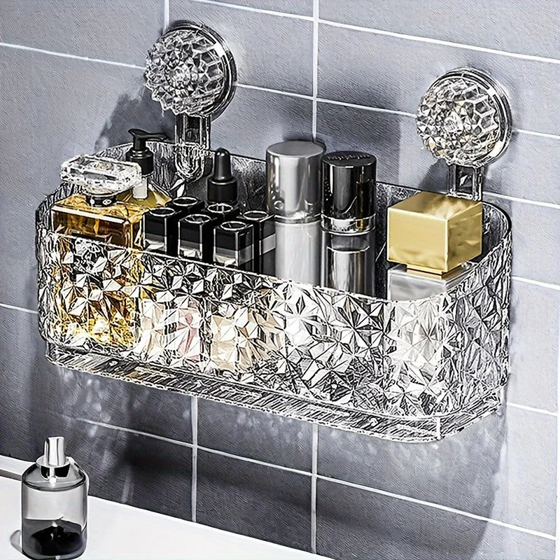 Suction Cup Bathroom Shelf No Drill Wall Mount Corner Shower Shelf Shampoo Holder Shower Caddy Drain Basket Bathroom Organizer