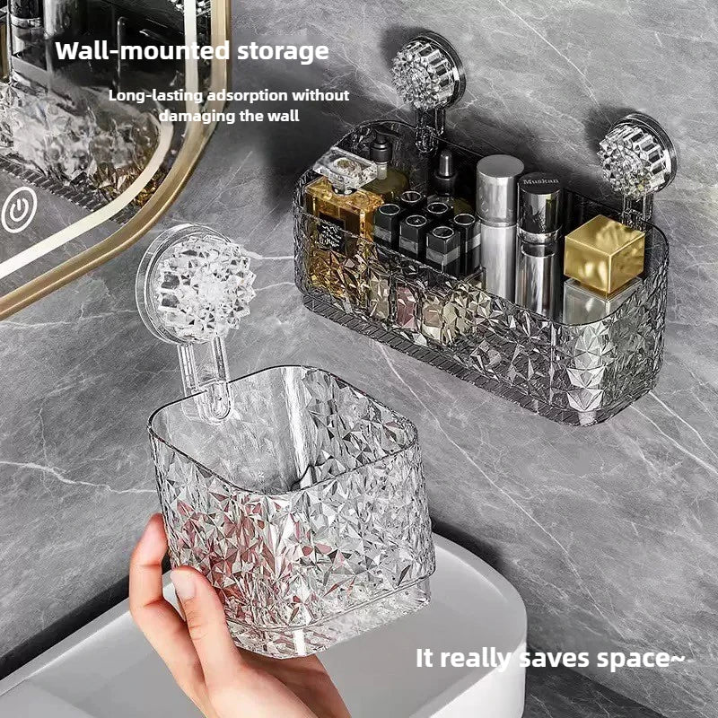 Suction Cup Bathroom Shelf No Drill Wall Mount Corner Shower Shelf Shampoo Holder Shower Caddy Drain Basket Bathroom Organizer