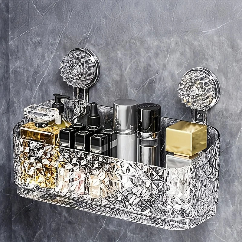Suction Cup Bathroom Shelf No Drill Wall Mount Corner Shower Shelf Shampoo Holder Shower Caddy Drain Basket Bathroom Organizer