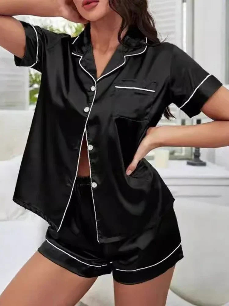 Pajama Set for Women 2 Piece Lounge Set Short Sleeve button down and Shorts Soft Sleepwear, Chest Pocket
