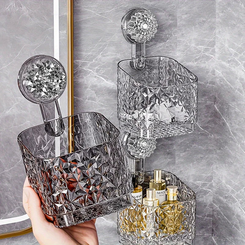 Suction Cup Bathroom Shelf No Drill Wall Mount Corner Shower Shelf Shampoo Holder Shower Caddy Drain Basket Bathroom Organizer