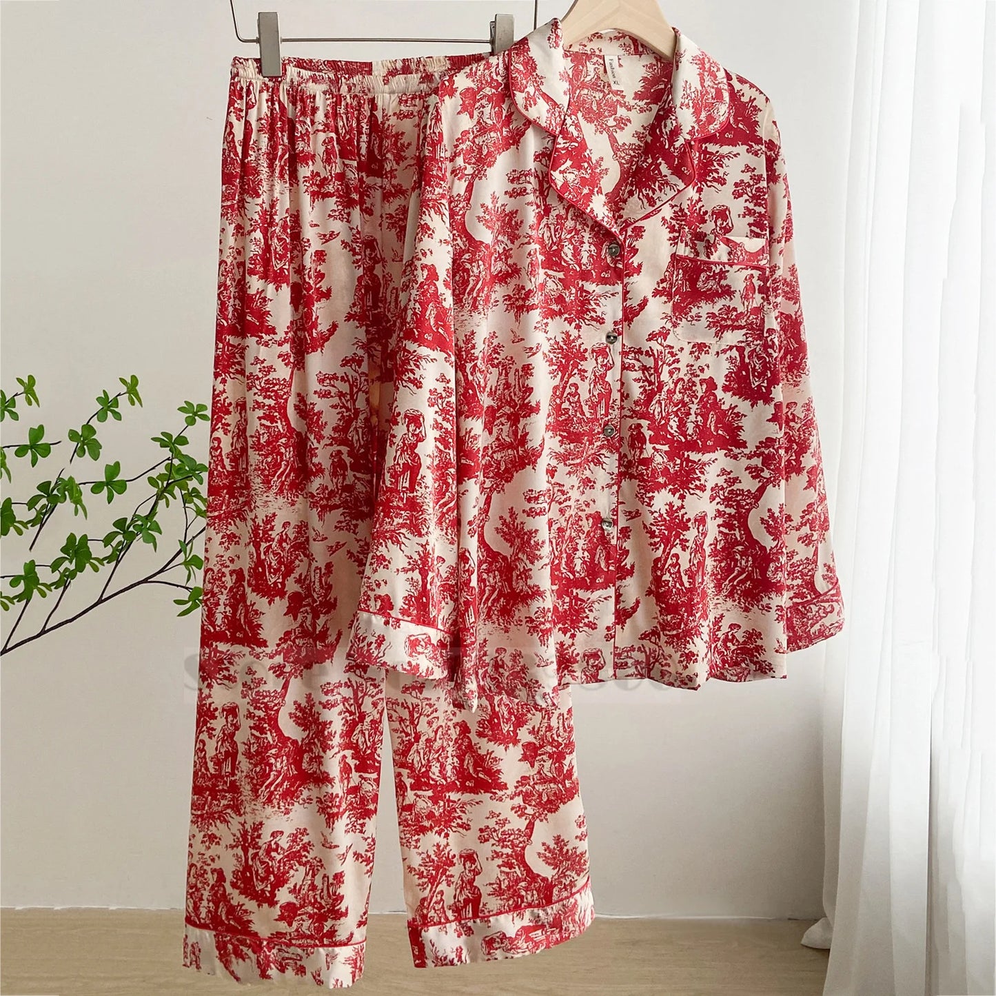 Fashion Print Flower Satin Women's Pajamas Set Luxury Pajamas Sets