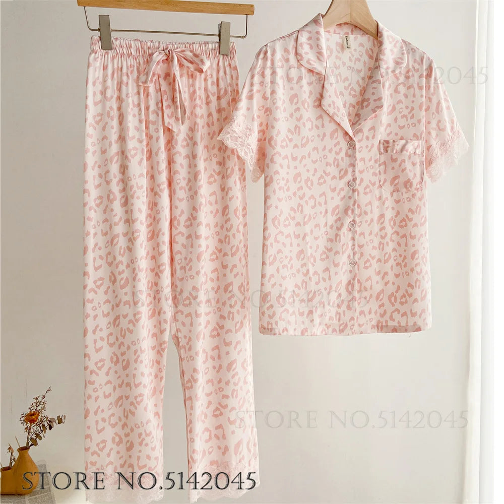 Fashion Print Flower Satin Women's Pajamas Set Luxury Pajamas Sets