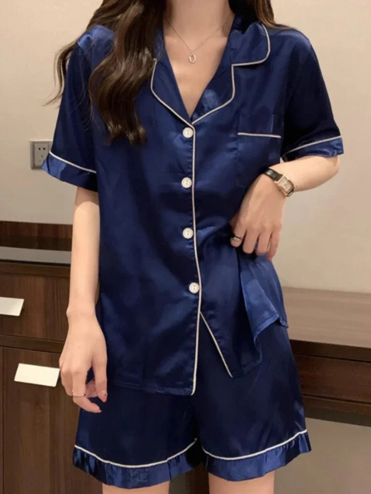 Pajama Set for Women 2 Piece Lounge Set Short Sleeve button down and Shorts Soft Sleepwear, Chest Pocket