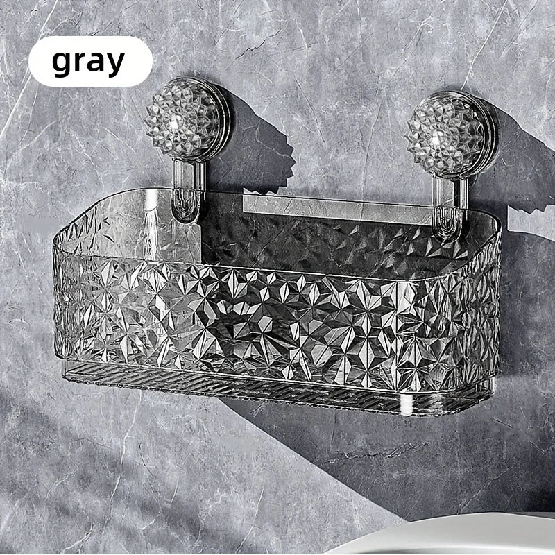 Suction Cup Bathroom Shelf No Drill Wall Mount Corner Shower Shelf Shampoo Holder Shower Caddy Drain Basket Bathroom Organizer