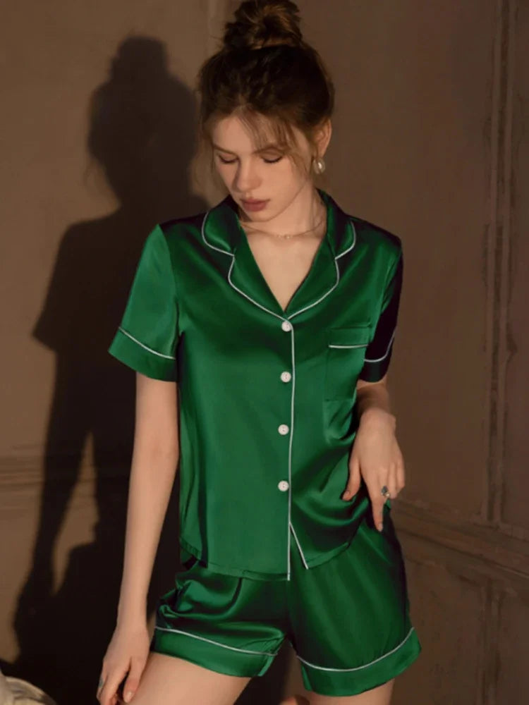 Pajama Set for Women 2 Piece Lounge Set Short Sleeve button down and Shorts Soft Sleepwear, Chest Pocket