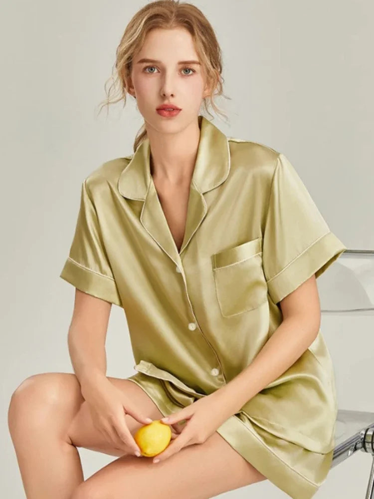 Pajama Set for Women 2 Piece Lounge Set Short Sleeve button down and Shorts Soft Sleepwear, Chest Pocket