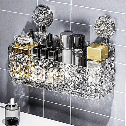 Suction Cup Bathroom Shelf No Drill Wall Mount Corner Shower Shelf Shampoo Holder Shower Caddy Drain Basket Bathroom Organizer