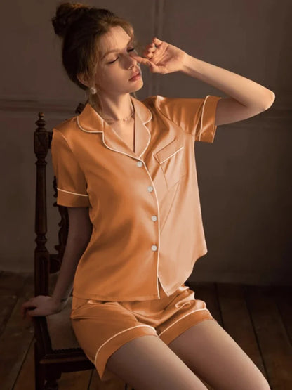 Solid Faux Silk 2-Piece Pajama Set