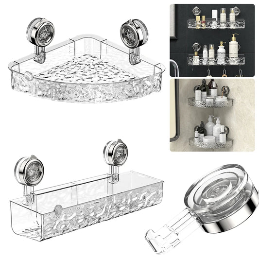 Suction Cup Shelf Glacier Pattern Wall Mounted Organizer Shelf Multifunctional No Drill Clear Wall Caddy for Bathroom Kitchen