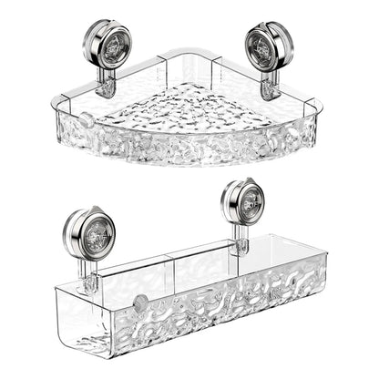 Suction Cup Shelf Glacier Pattern Wall Mounted Organizer Shelf Multifunctional No Drill Clear Wall Caddy for Bathroom Kitchen