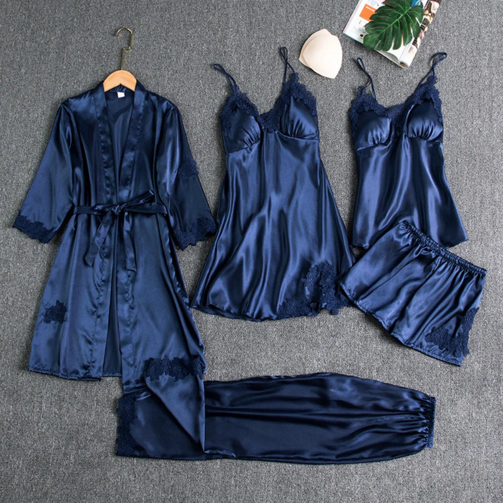 5-Piece Women's Silk Satin Pajama Set