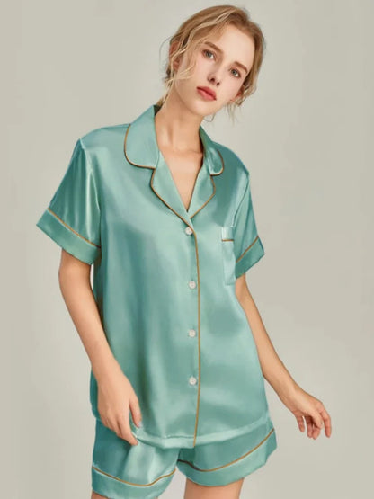 Solid Faux Silk 2-Piece Pajama Set