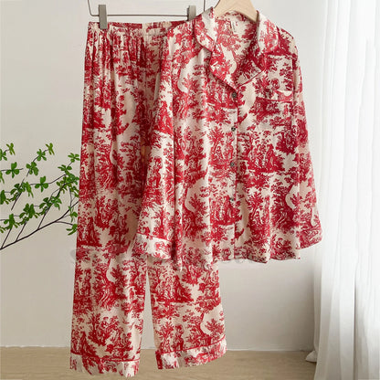 Fashion Print Flower Satin Pajamas Set