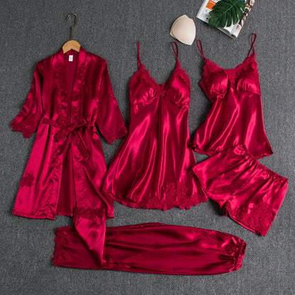 5-Piece Women's Silk Satin Pajama Set