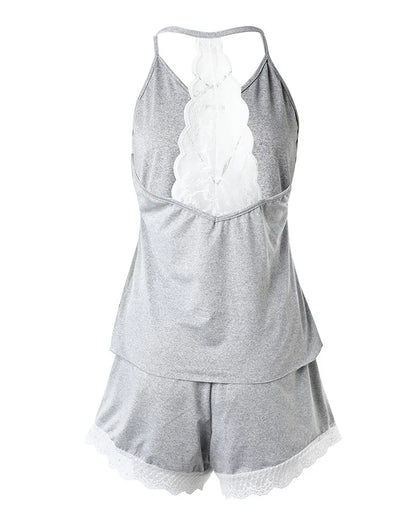 Women’s Crochet Lace Sleeveless Pajama Set